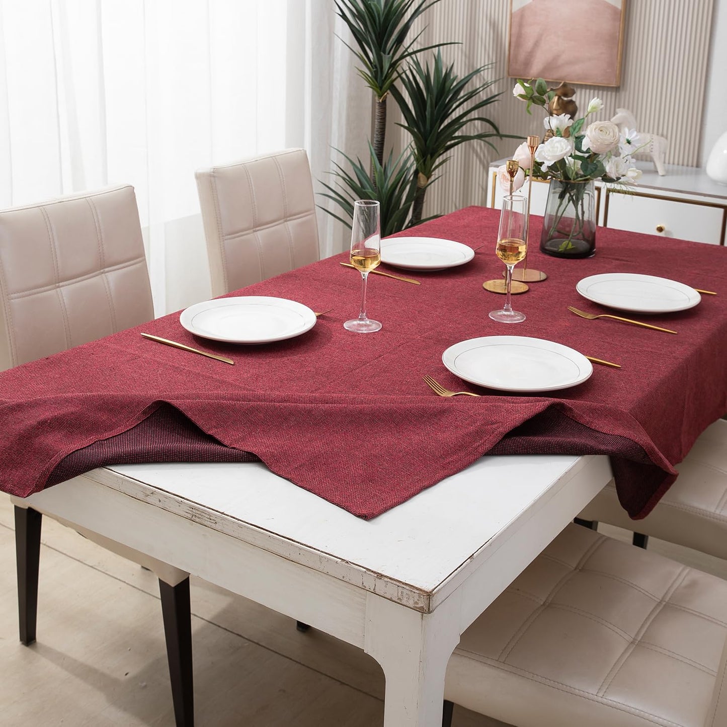 Poly Jute Dining Table Cover, Maroon