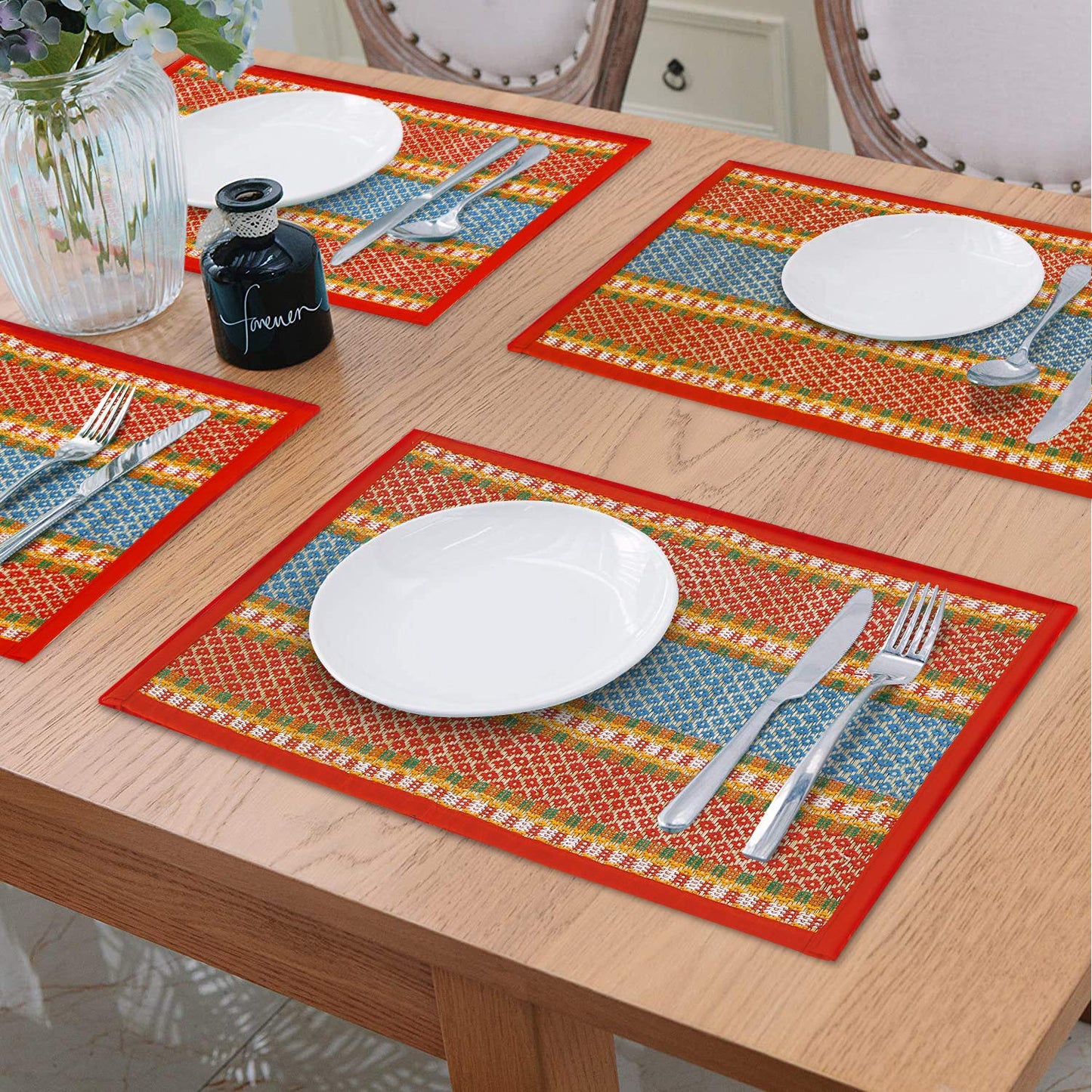 Handmade Madurkathi River Grass Dining Table Mats, Red