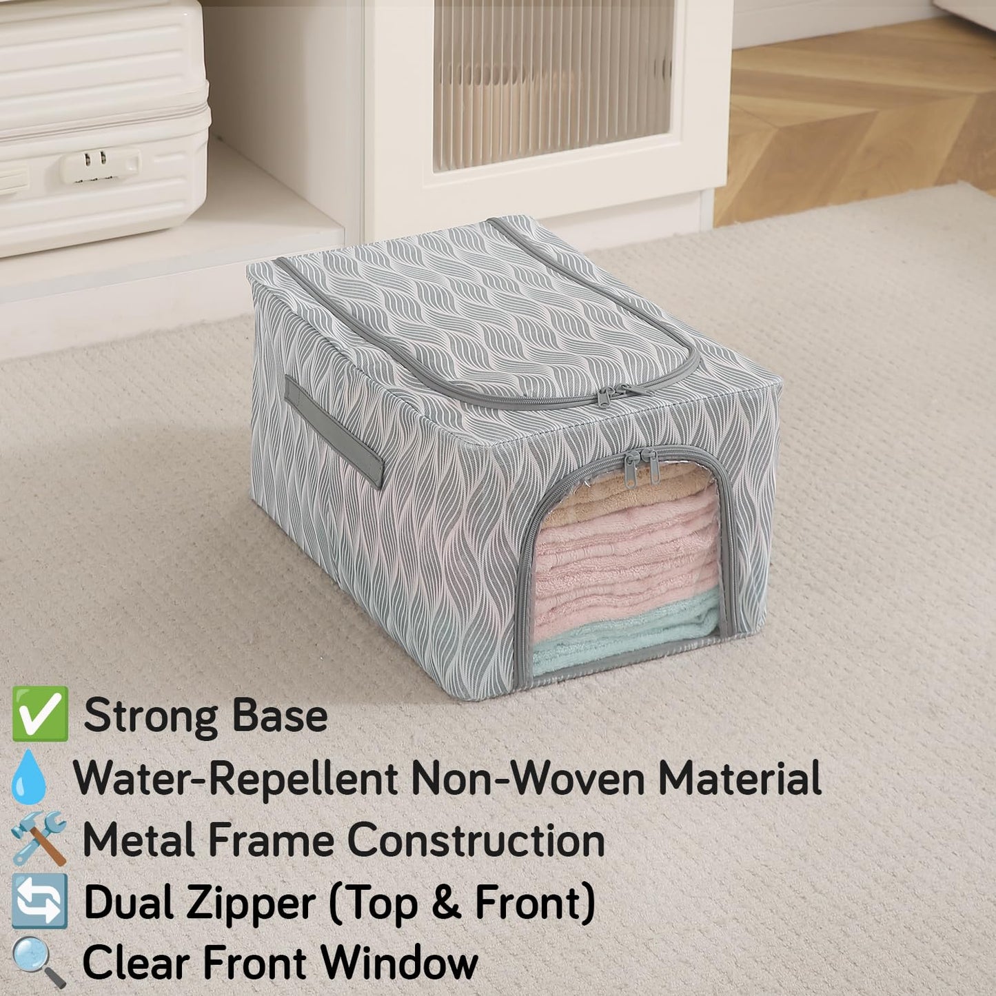 Sturdy, Stackable and Moisture Resistant Non-Woven Cloth Organiser for Storage, Grey Leaves