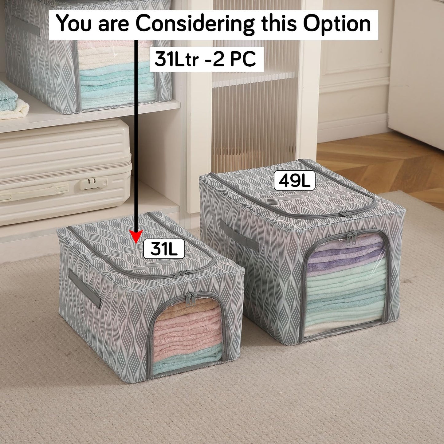 Sturdy, Stackable and Moisture Resistant Non-Woven Cloth Organiser for Storage, Grey Leaves