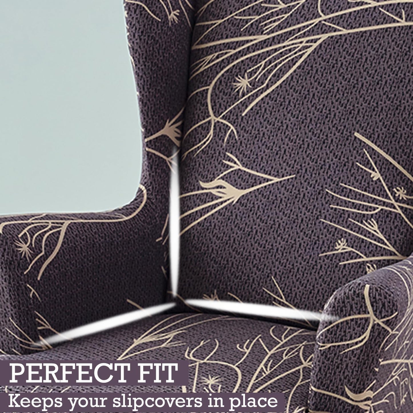 Dark Coffee Twigs Polyester Elastic Wing Chair Cover