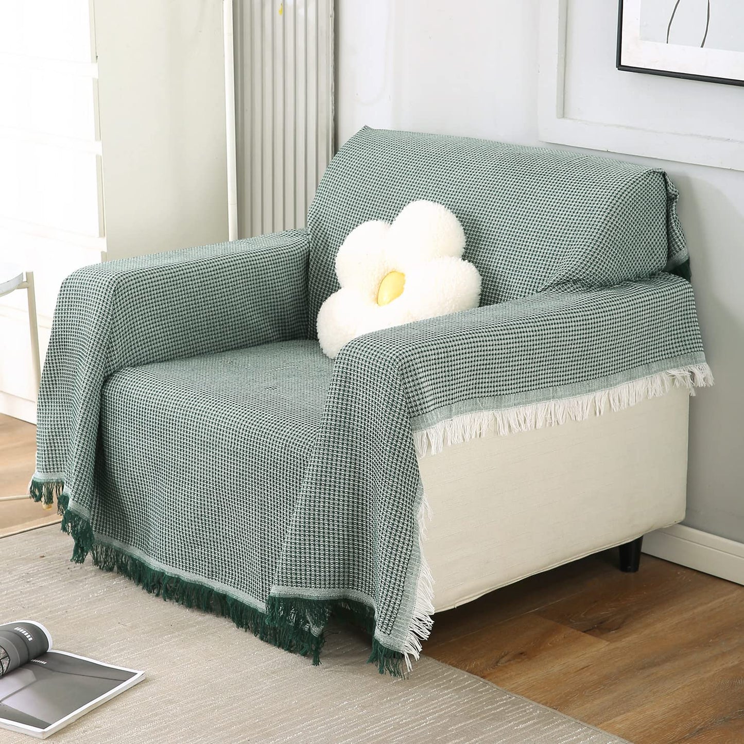 Polyester Cotton Sofa Cover Throw, Bottle Green