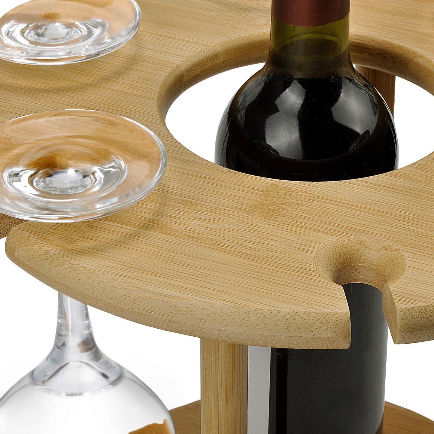 Bamboo Wine Glass Rack Counter Table Top Wooden Wine Bottle Storage Holder for Kitchen, Bar, Cabinets Holds 6 Glass