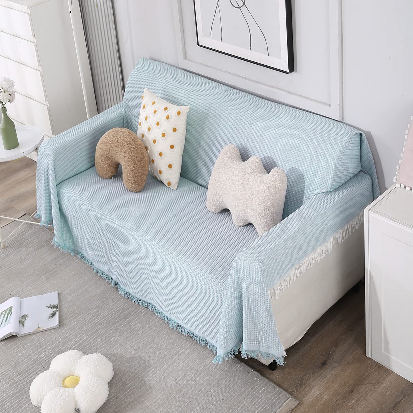 Elegant Blue colour cotton throw for sofa