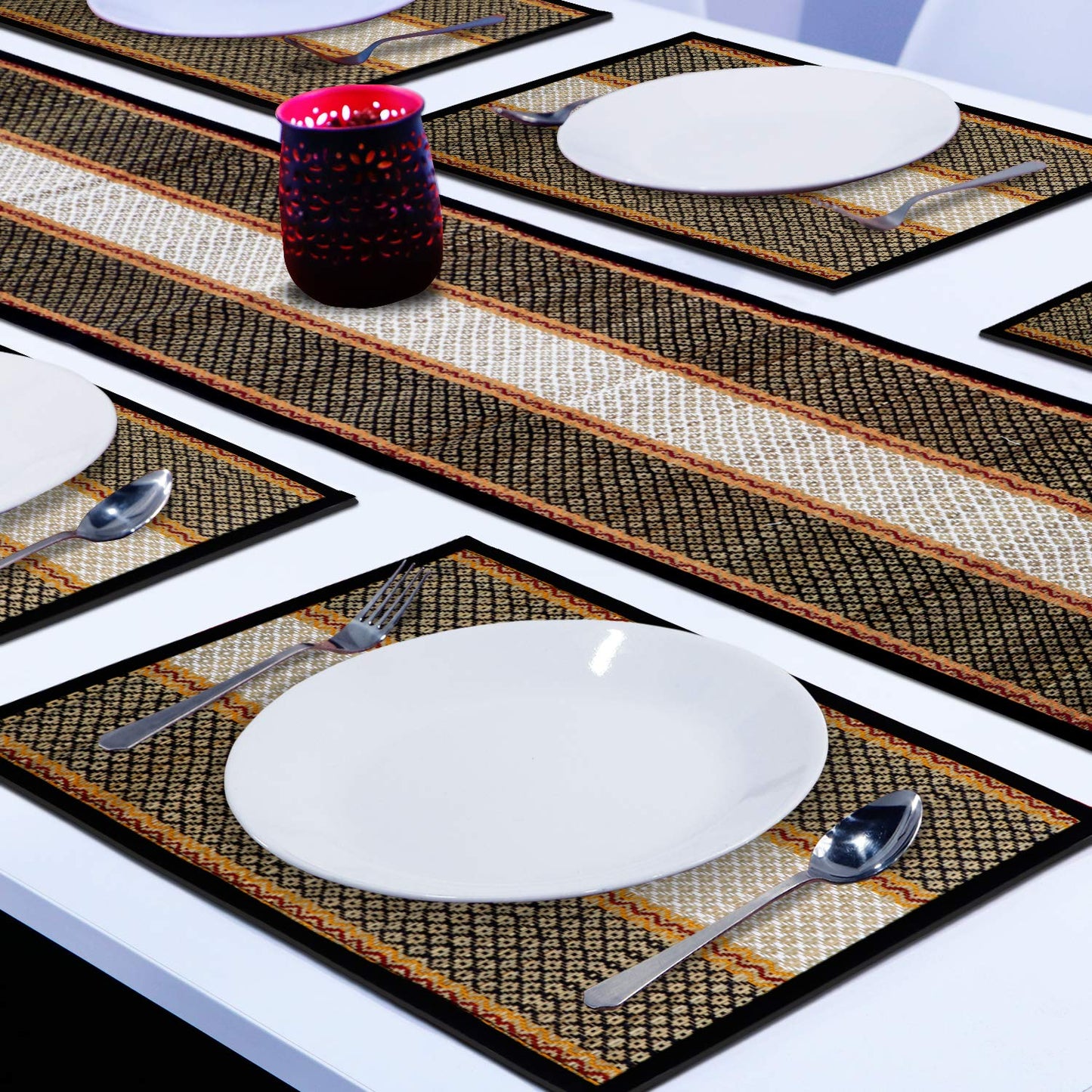 Handmade Madurkathi River Grass Dining Table Mats, Black