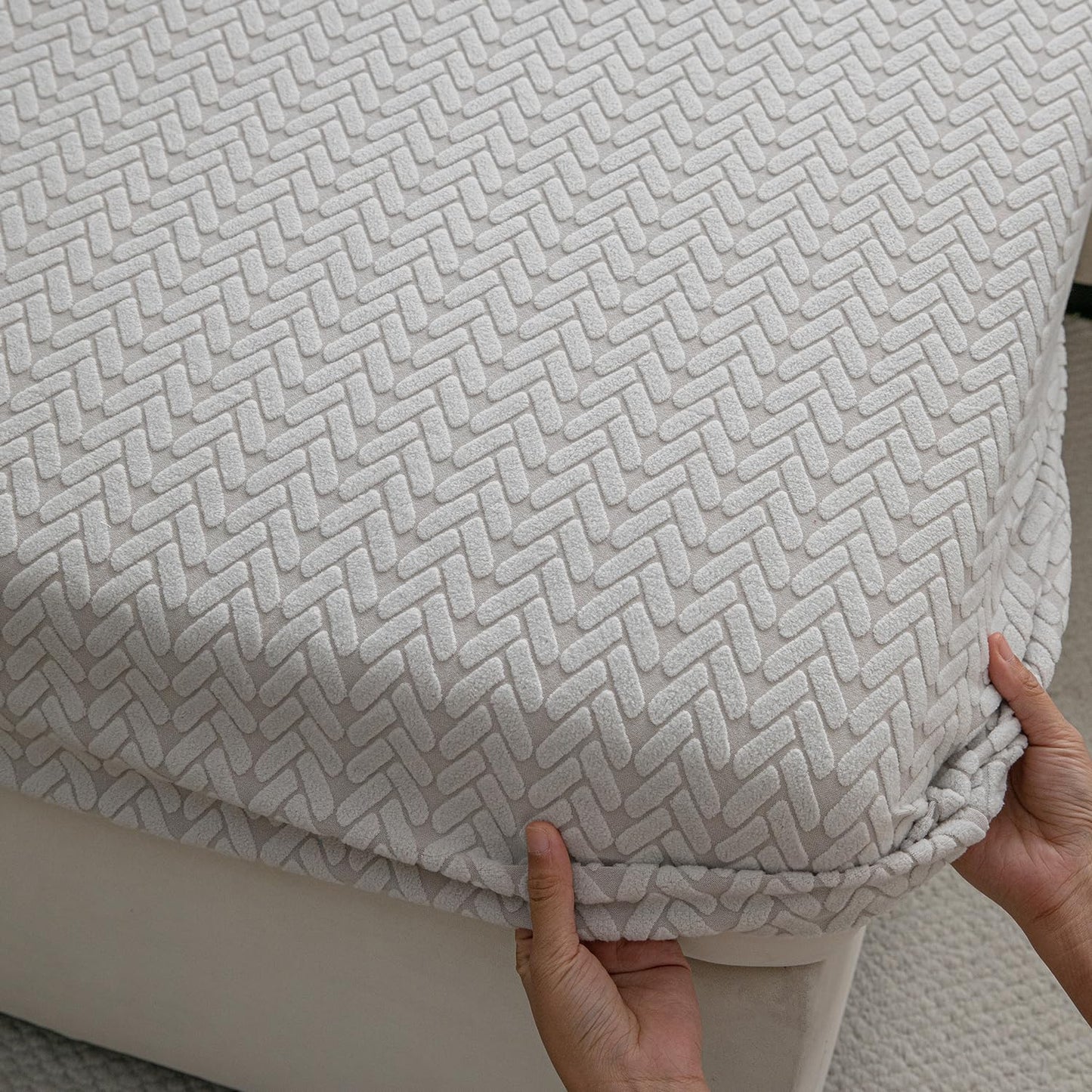 Stretchable Thick Jacquard Textured Seat Couch Cushion Cover for 1/2/3 Seaters, Light Grey