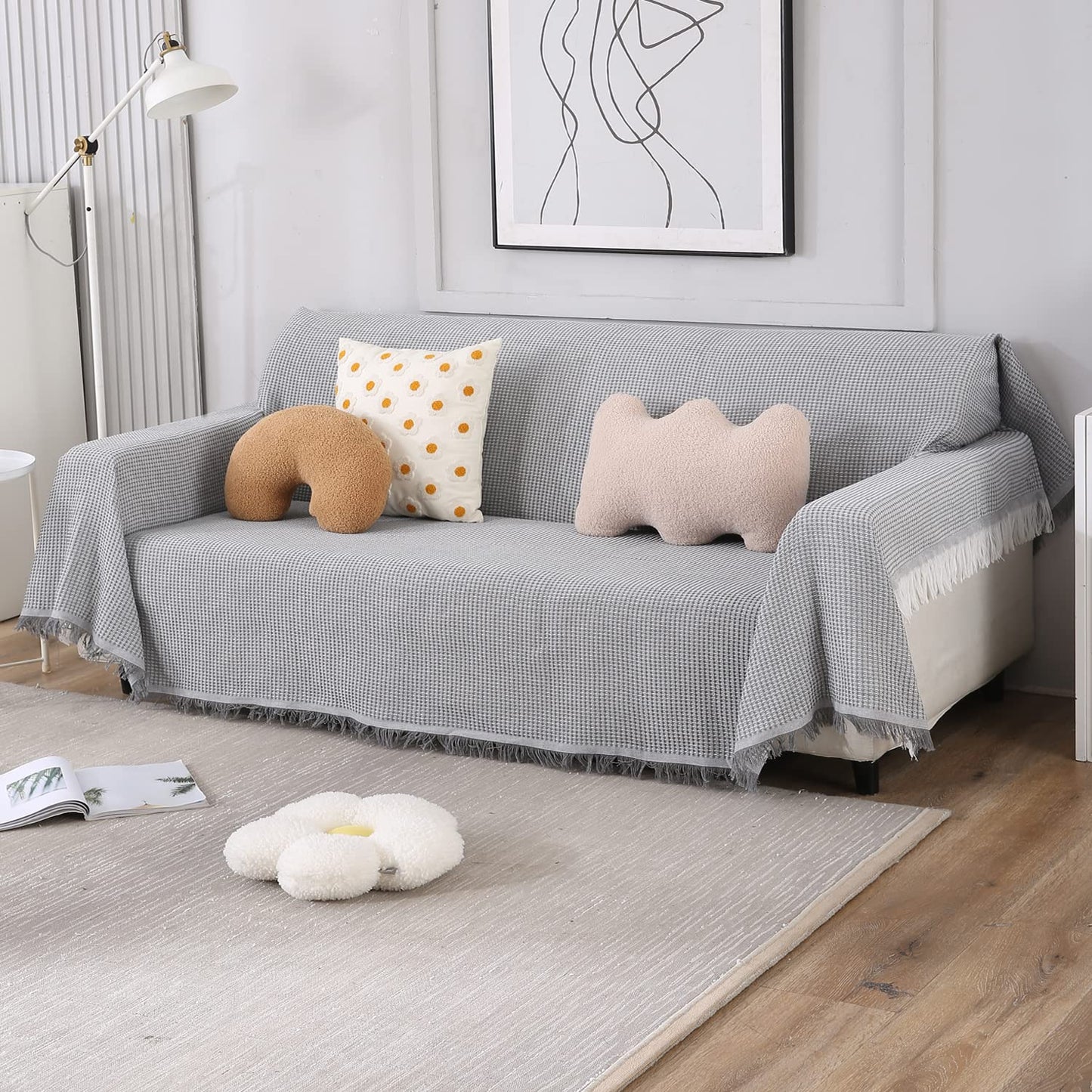 Polyester Cotton Sofa Cover Throw, Grey