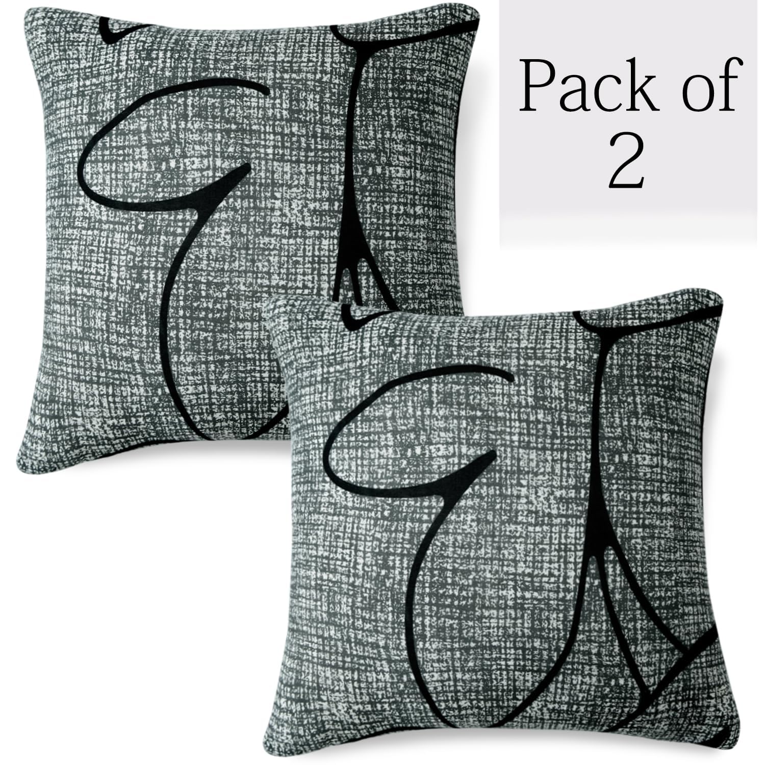 Grey Abstract Floral print 16 by 16 zippered square sofa cushion covers Set of 2