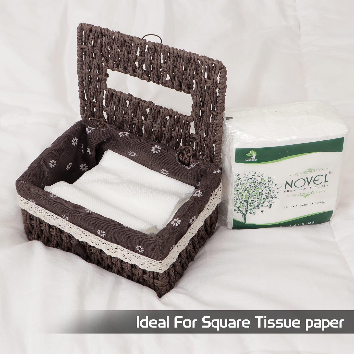 buy brown handwoven small eco-friendly tissue paper holder | HOKIPO