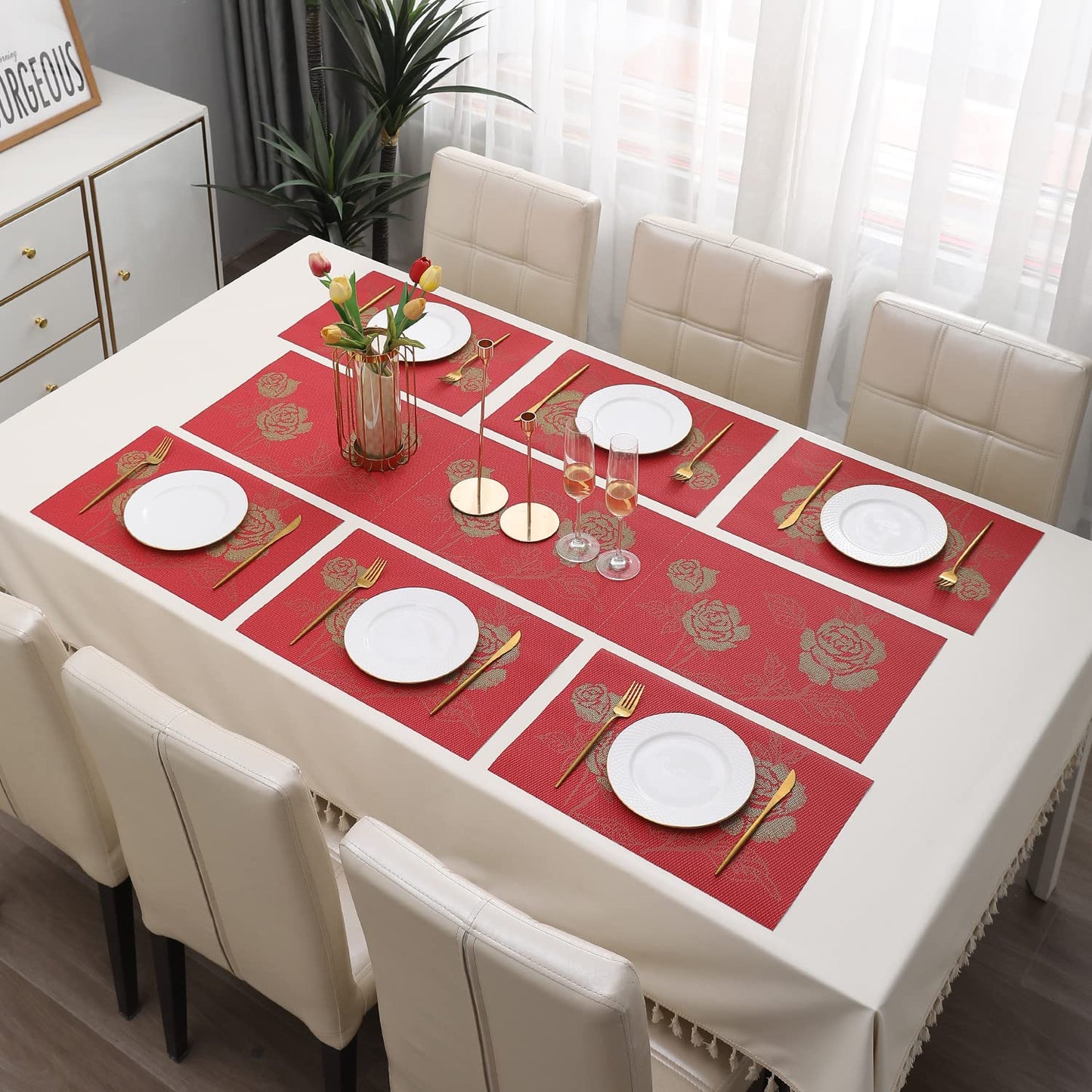 PVC Dining Table Mats, Crimson Red