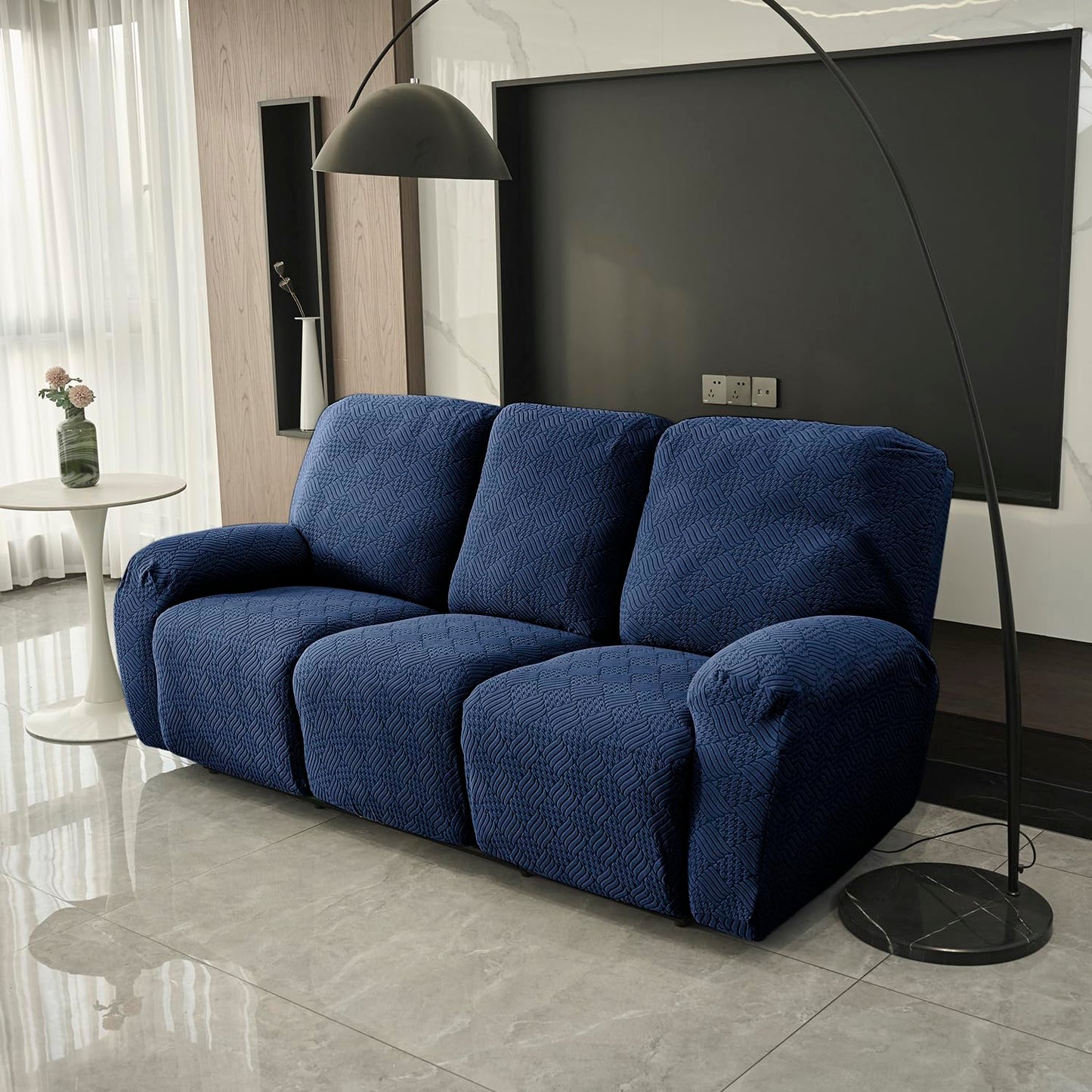 Premium 170 GSM Jacquard Fully Covered Recliner Sofa Cover for 1/2/3 Seaters, Navy Blue