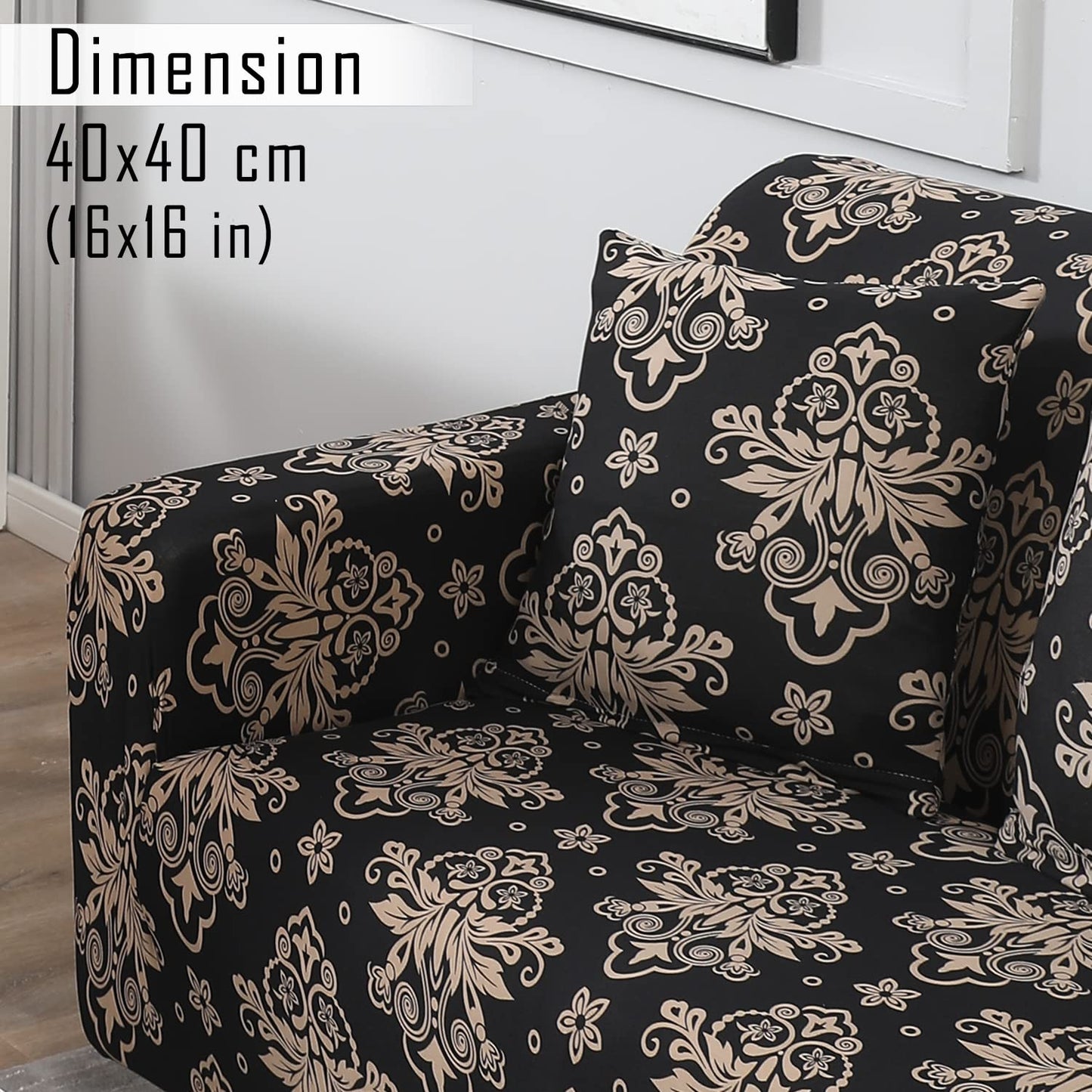 HOKIPO Stretchable Pack of 2 Cushion Cover 16x16, Black Damask