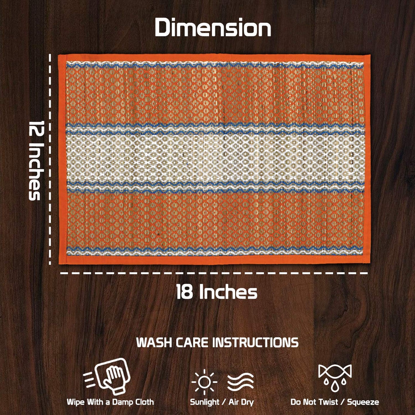 Handmade Madurkathi River Grass Dining Table Mats, Orange