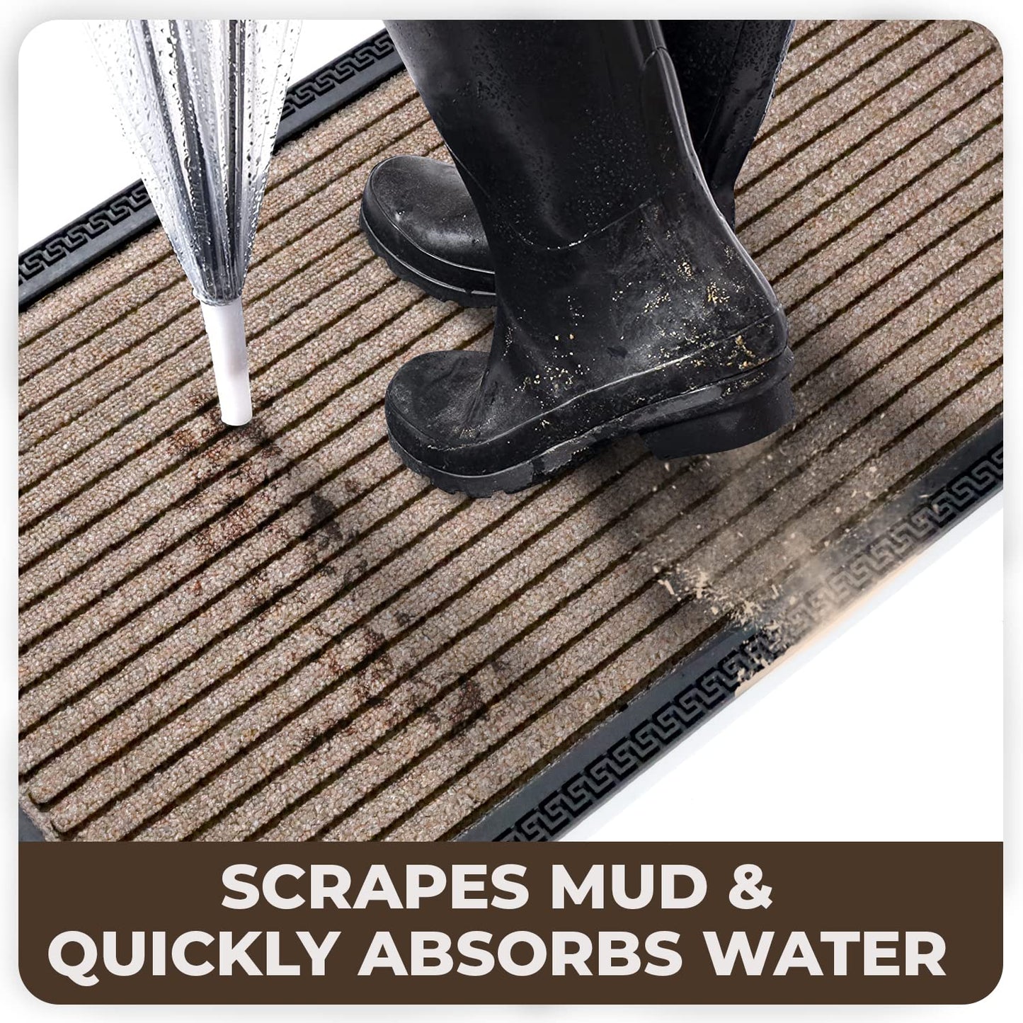 All Purpose Doormat with Rubber Backing, Thick mat for Outdoor and Indoor use, Brown