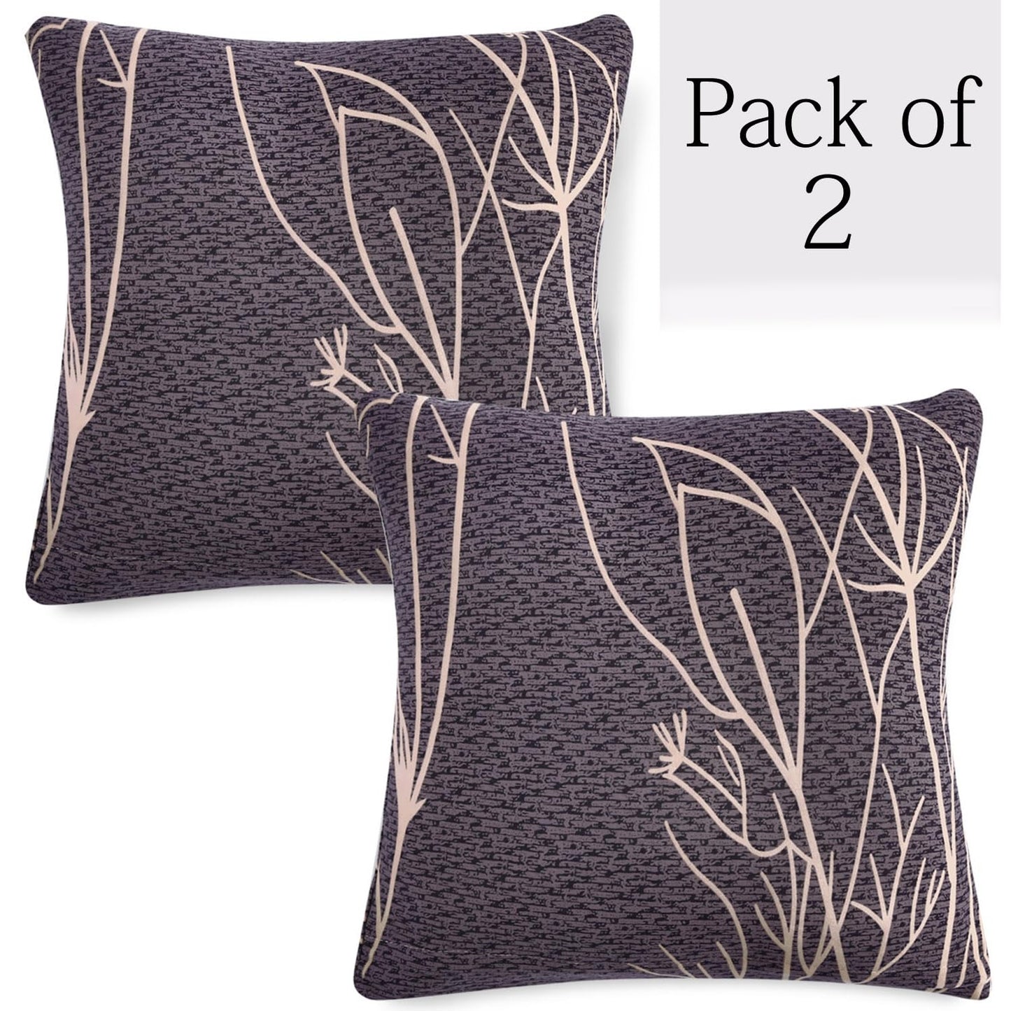 Dark Coffee Twigs Print 16x16 zippered square sofa cushion covers Set of 2