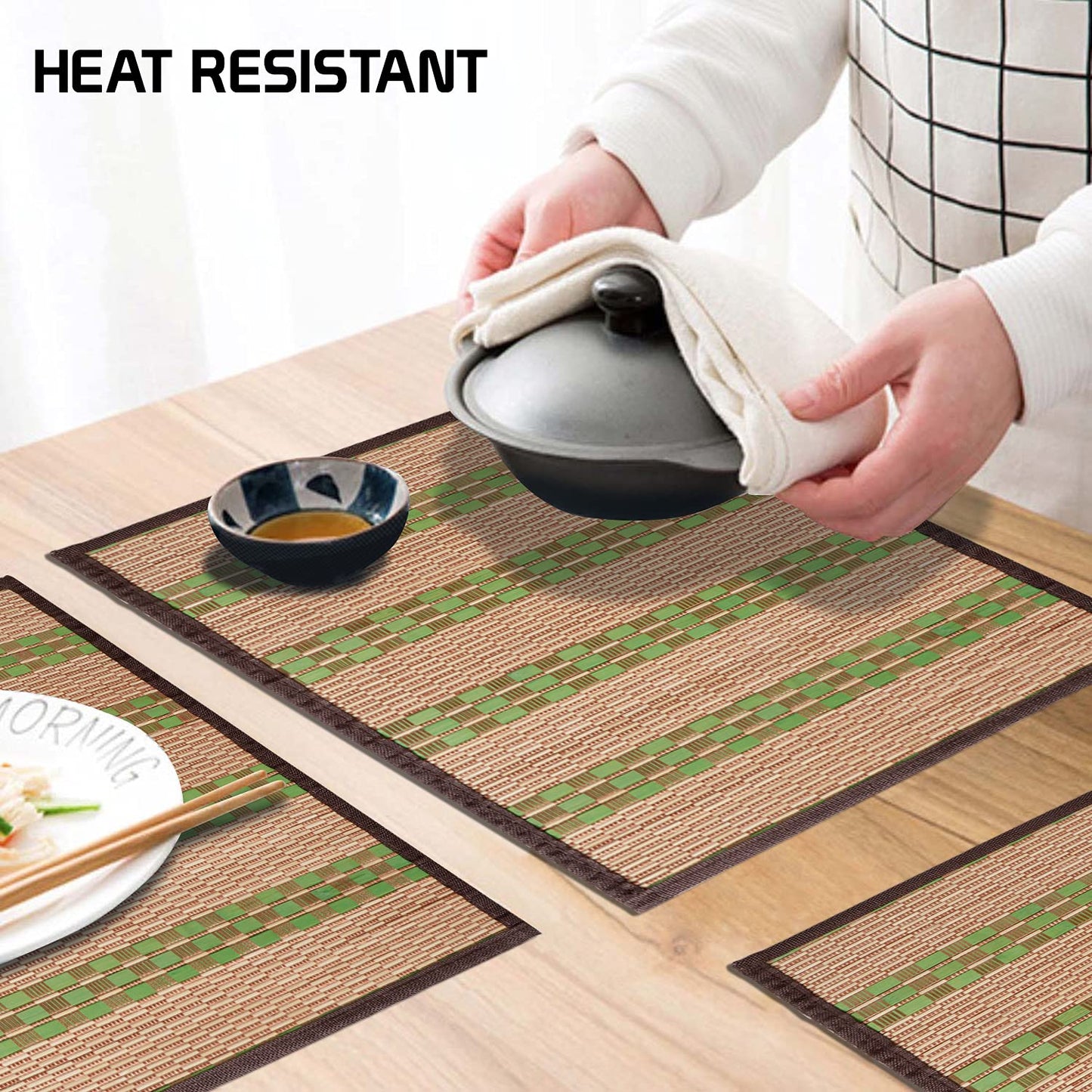 Heat Resistant Bamboo Dinner Mats, Green