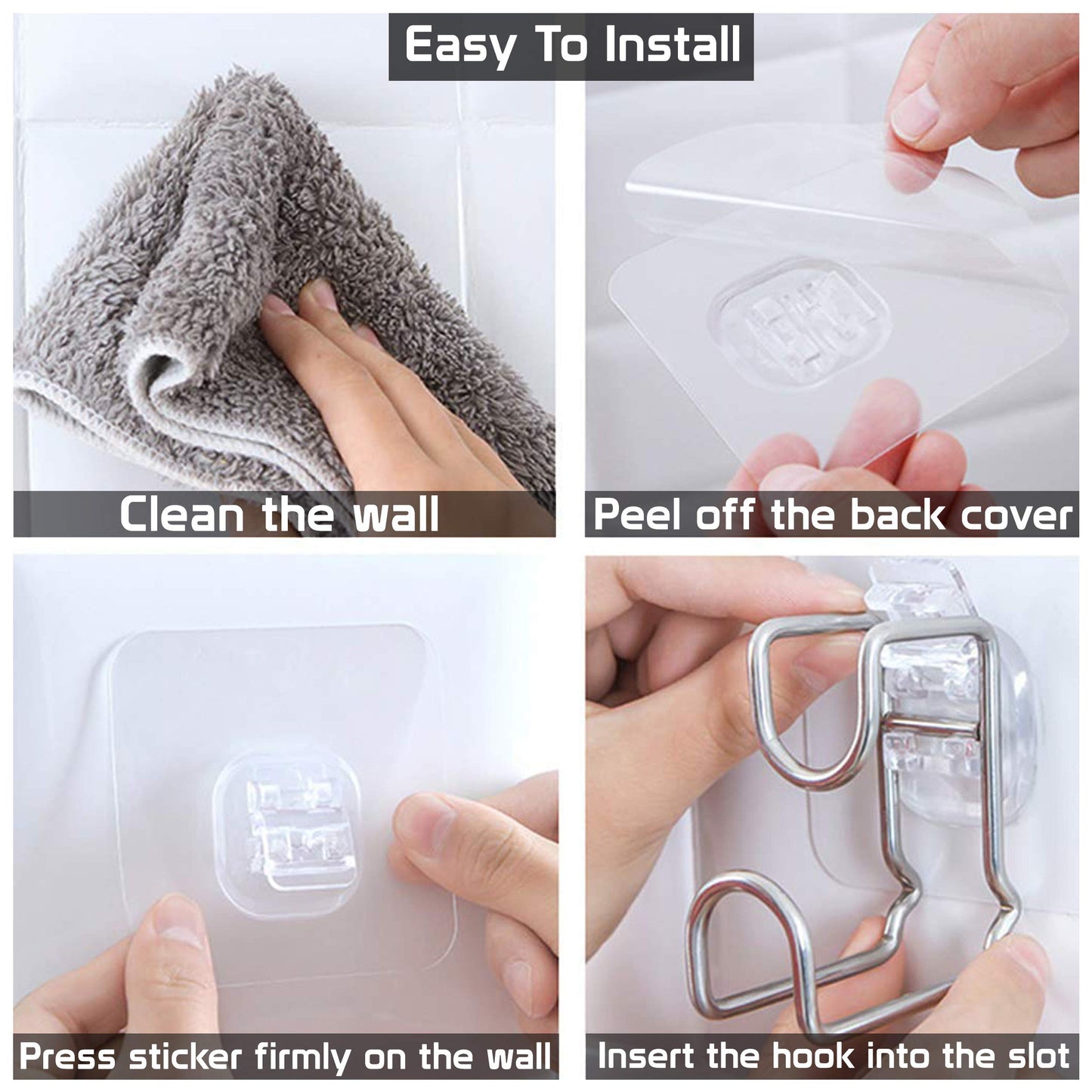 Magic Sticker Series Glass Wall Adhesive L Hooks With Load Capacity 5 Kg Each - Pack Of 1/2/4, Silver