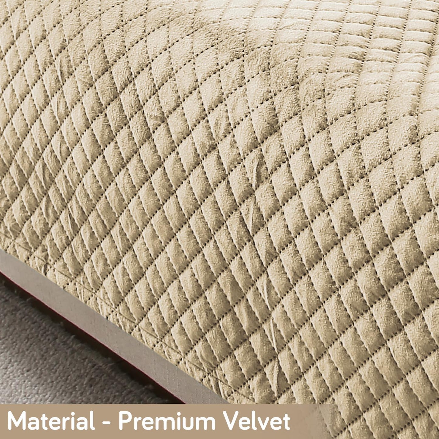 Quilted Velvet Sofa Cover Mat with Side Pockets, Pet Friendly, Natural Beige