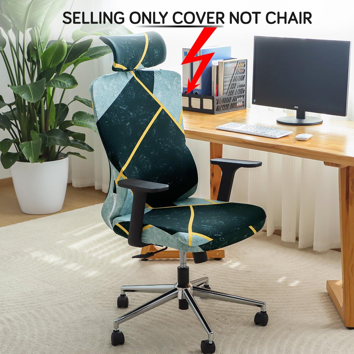Office Chair Cover with Headrest and Elastic Chair Covers, Multicolor Abstract Geometry