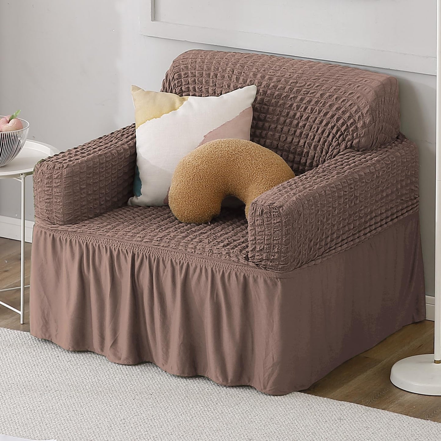 Mocha Elastic stretchable Turkish bubble frill Single sofa cover set
