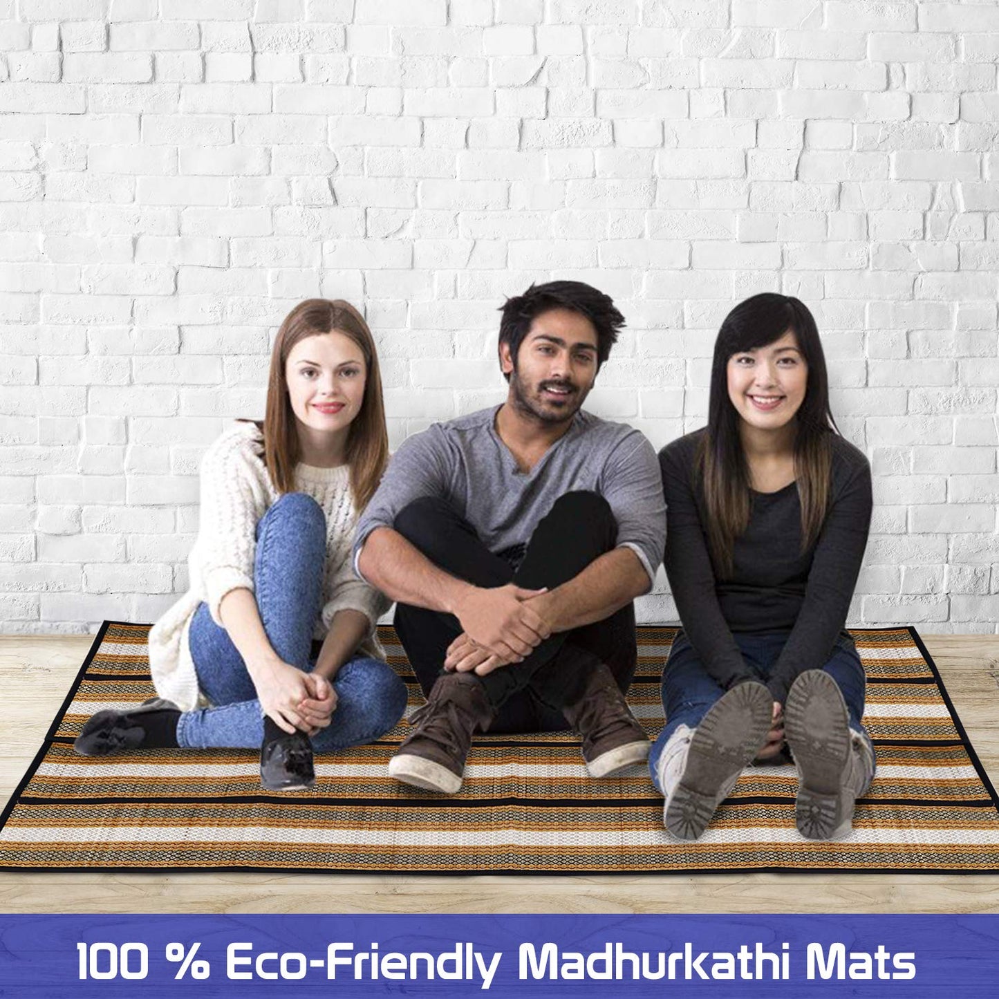Natural Handmade Madurkathi Large Chatai Mats for Home, Black