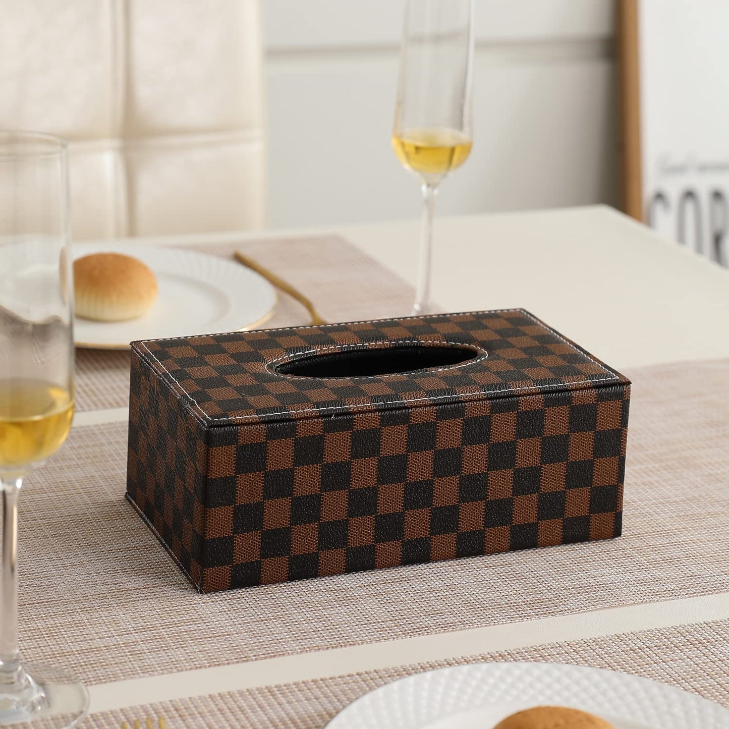Brown Checks Leatherette Tissue Paper Holder Online | HOKIPO