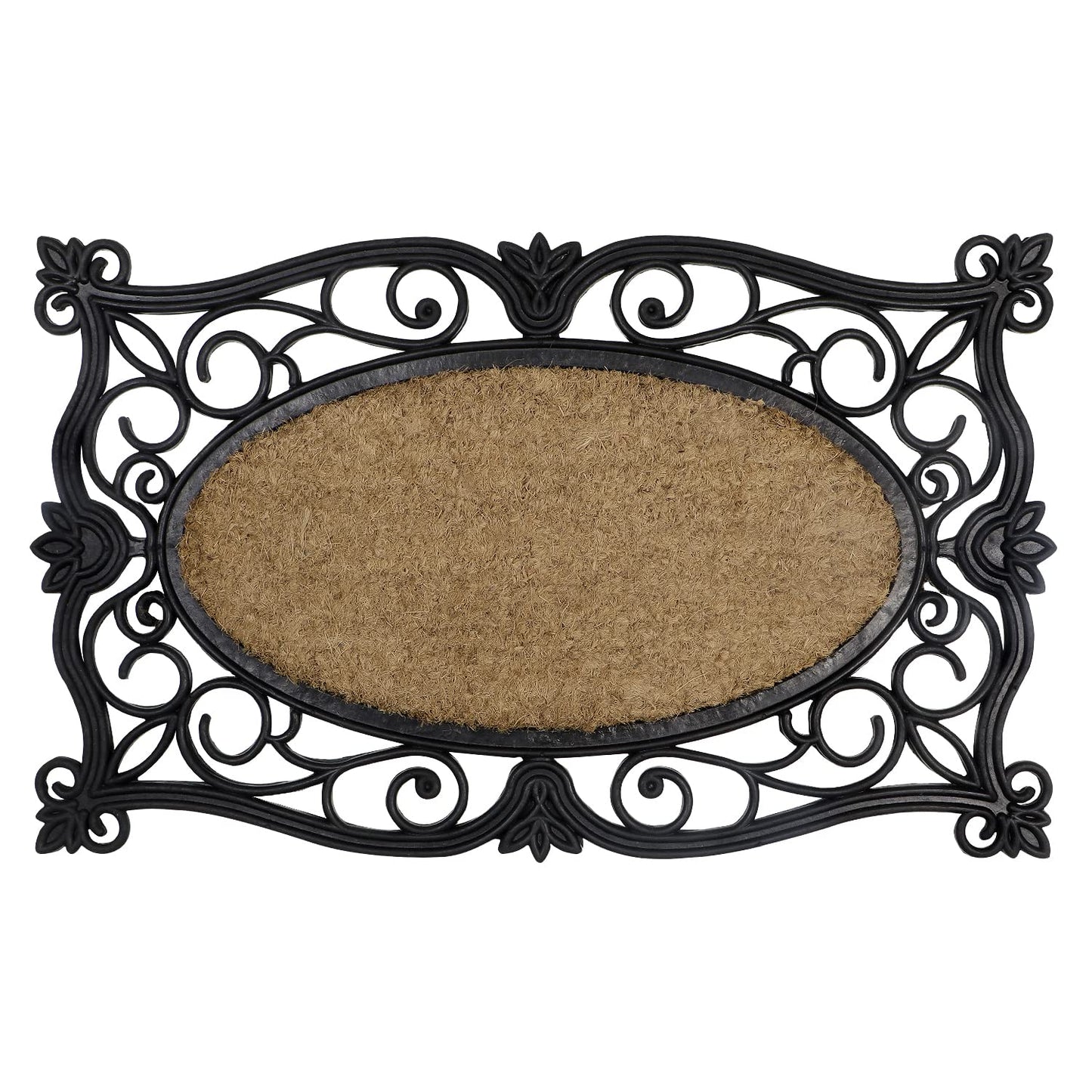 Natural Rubber Coir Doormat with Designer Border, Anti-Slip Rubber Backing, 45x75 cm