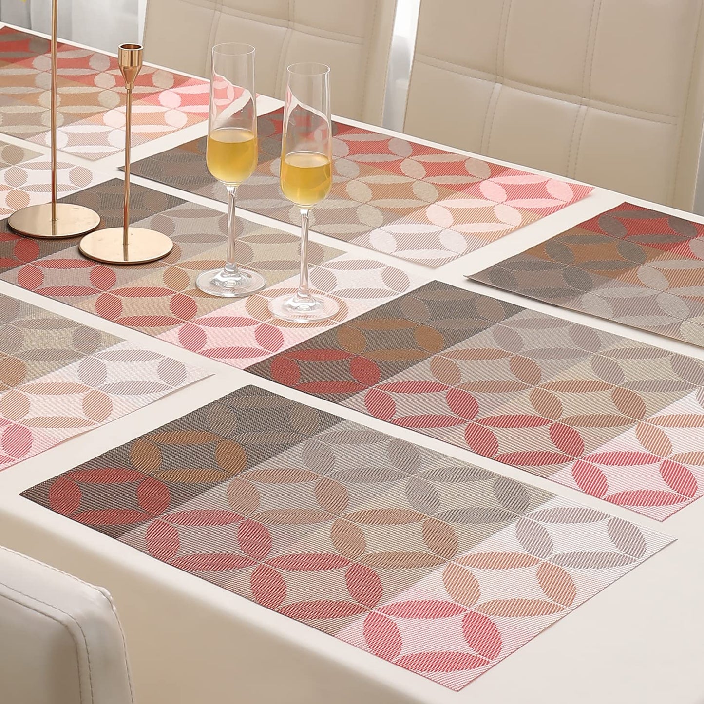 PVC Dining Table Mats, Geometric Red