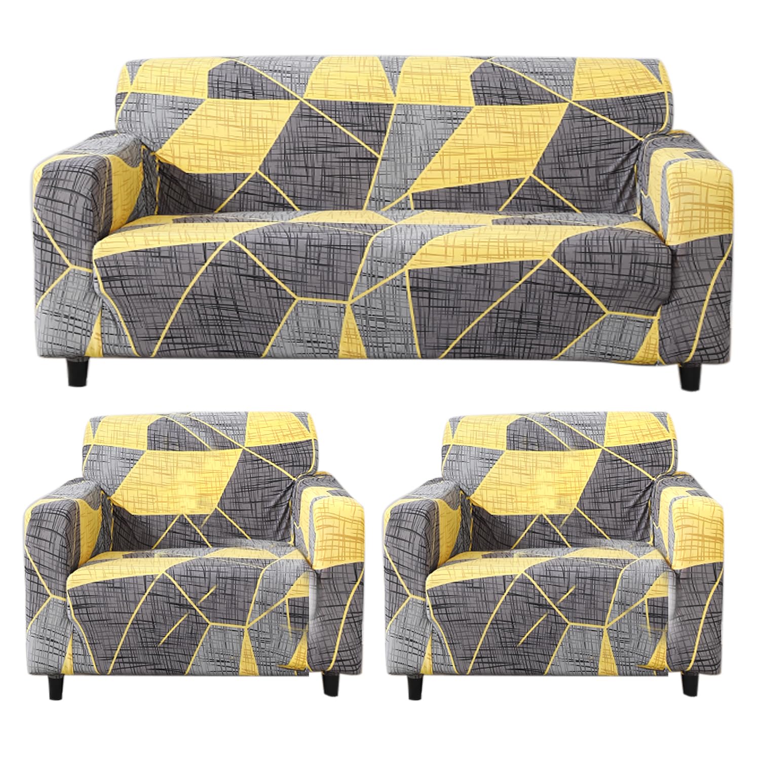 Abstract Grey polyester stretchable sofa cover 3+1+1 seater sofa cover