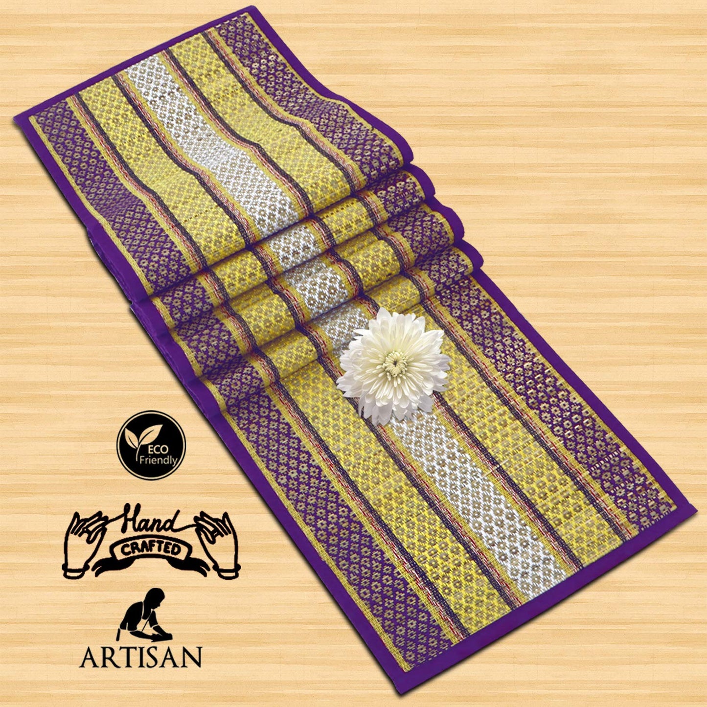 Natural Handmade Madurkathi Table Runner for Dining Table, Centre Table, Coffee Table, Teapoy, Purple