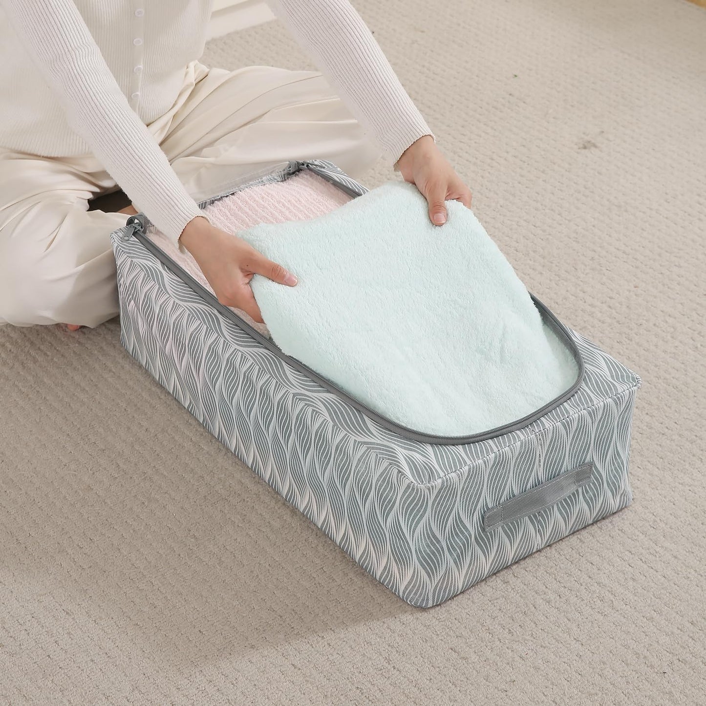Cloth Organizer with Metal Frame | Moisture & Moth Resistant Wardrobe Organizer | Living Box for Clothes, Grey leaf