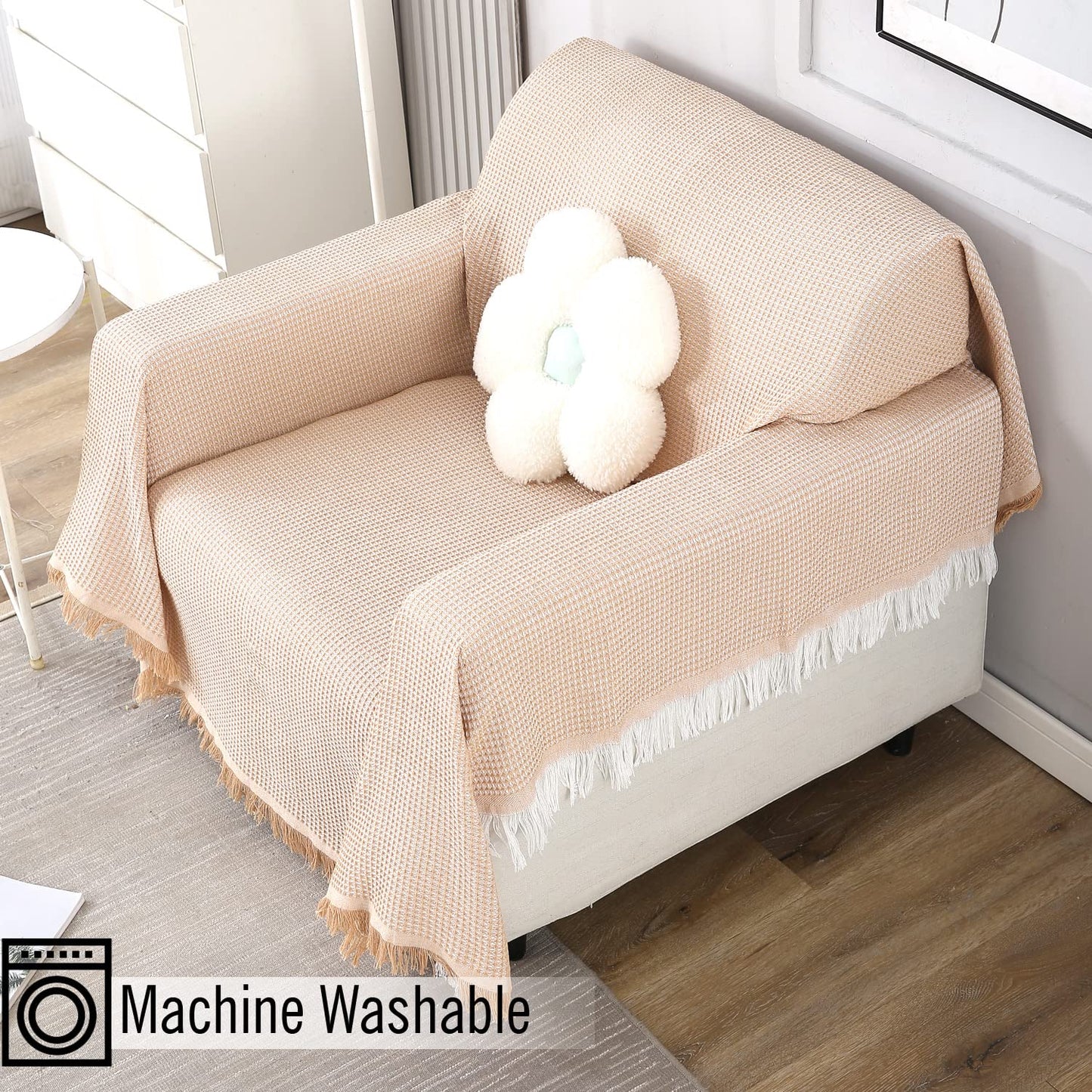 Polyester Cotton Sofa Cover Throw, Peach