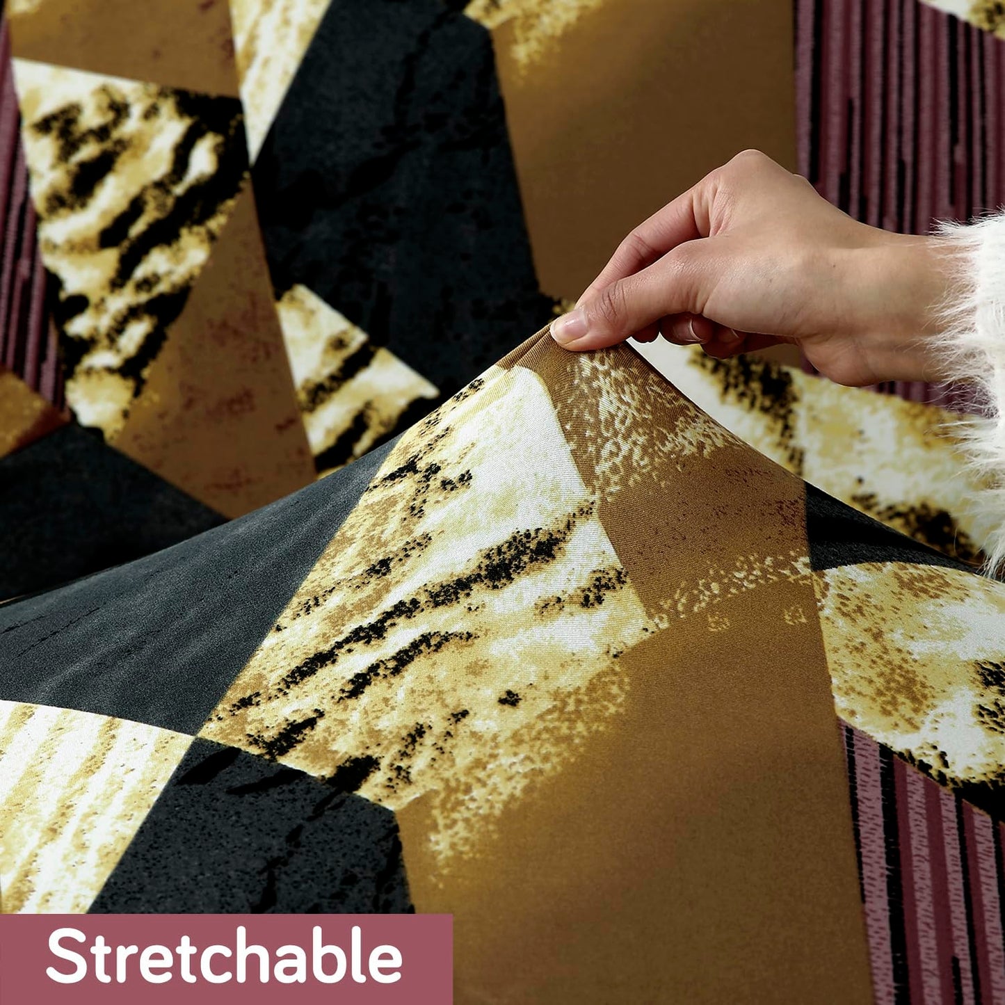 Wine Abstract Geometry Print stretchable polyester recliner sofa cover
