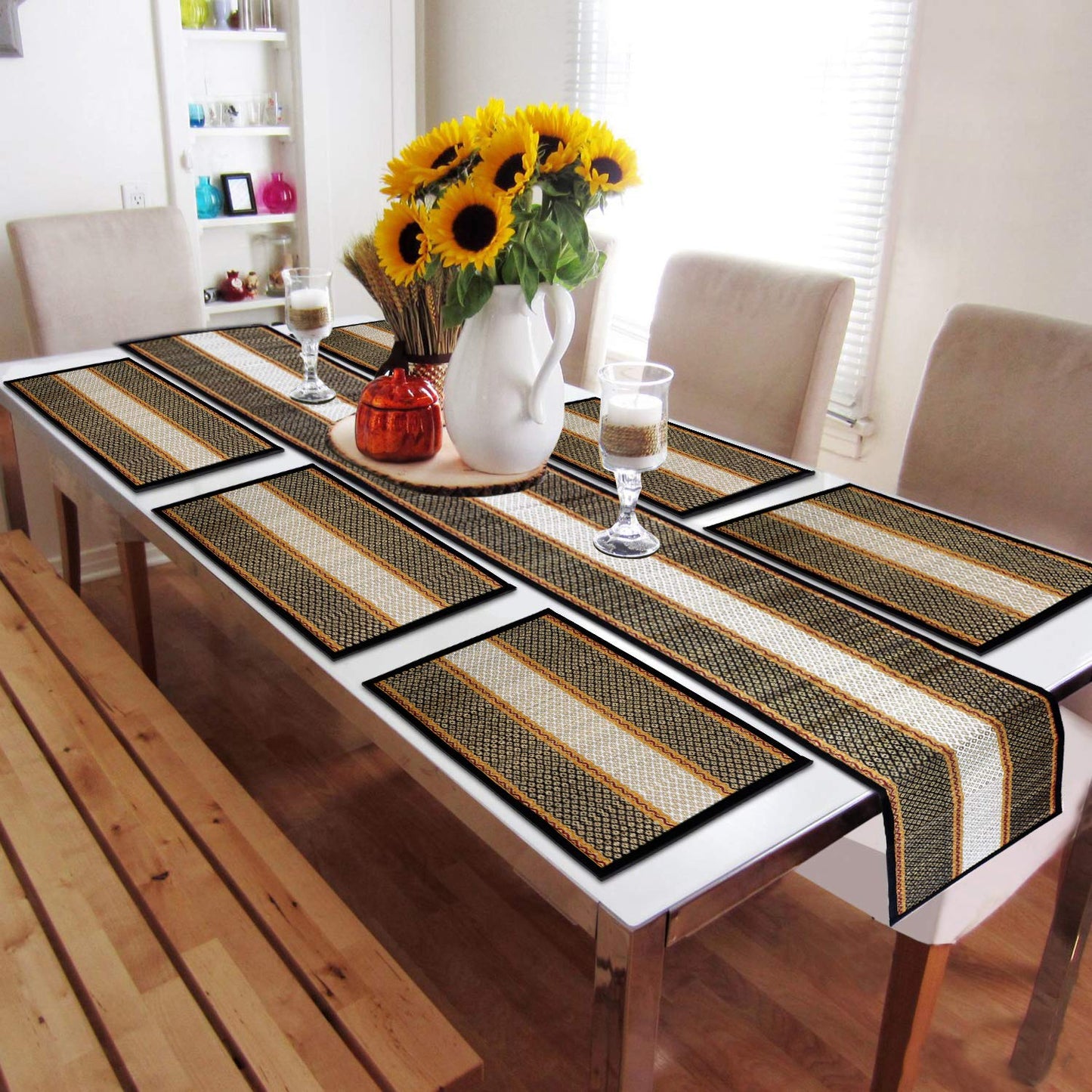Handmade Madurkathi River Grass Dining Table Mats, Black