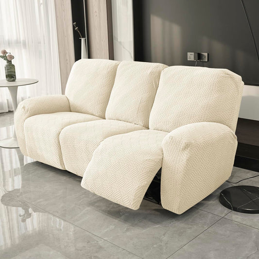 Premium 170 GSM Jacquard Fully Covered Recliner Sofa Cover for 1/2/3 Seaters, Beige
