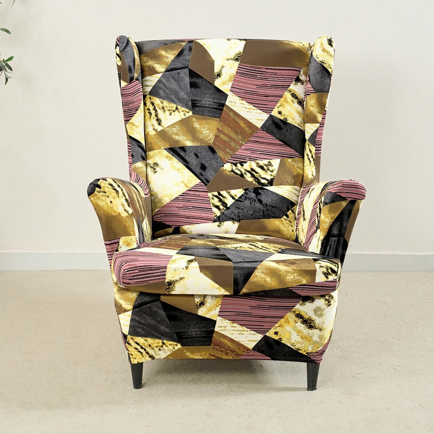 Wine Abstract Geometry stylish Elastic Wing Chair Cover
