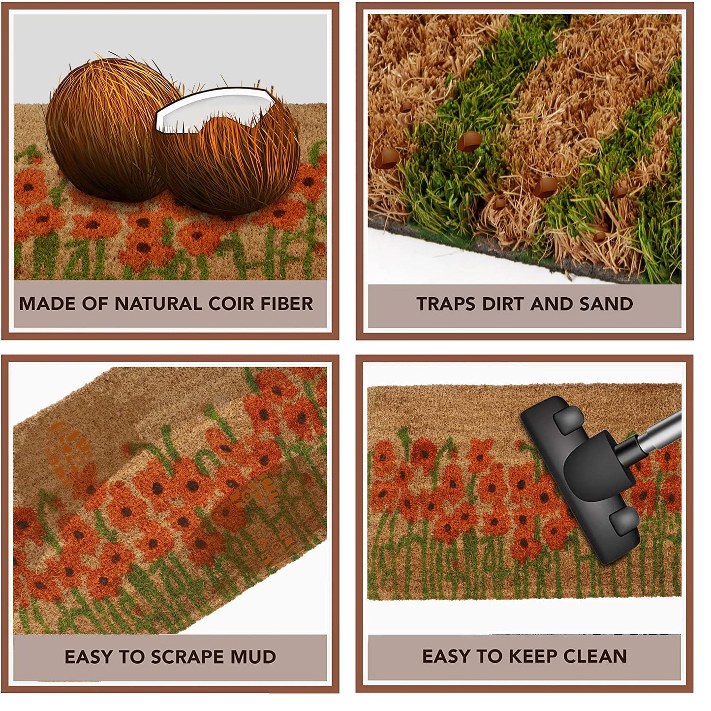 Coir Entrance Door Mat with Anti-Slip PVC Backing