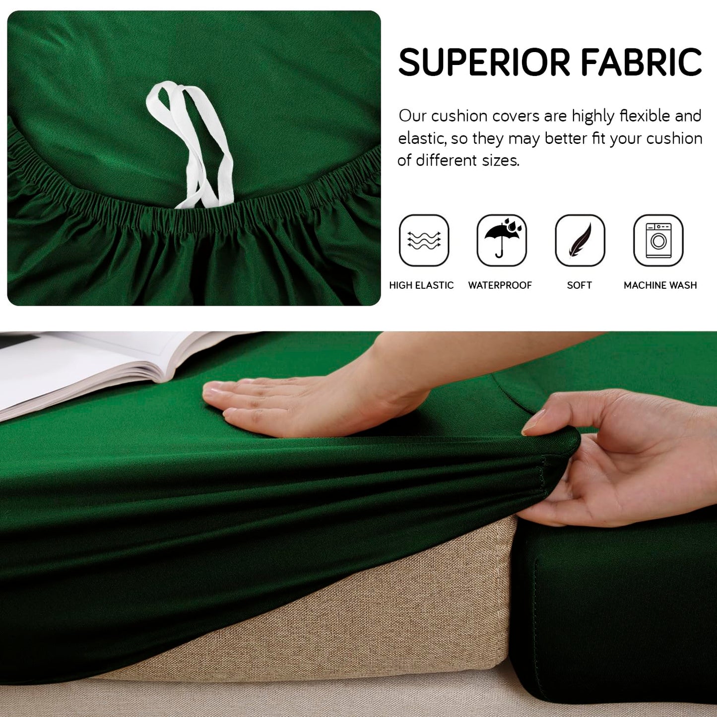 100% Waterproof Stretchable Seat Couch Cushion Cover for 1/2/3 Seater, Green