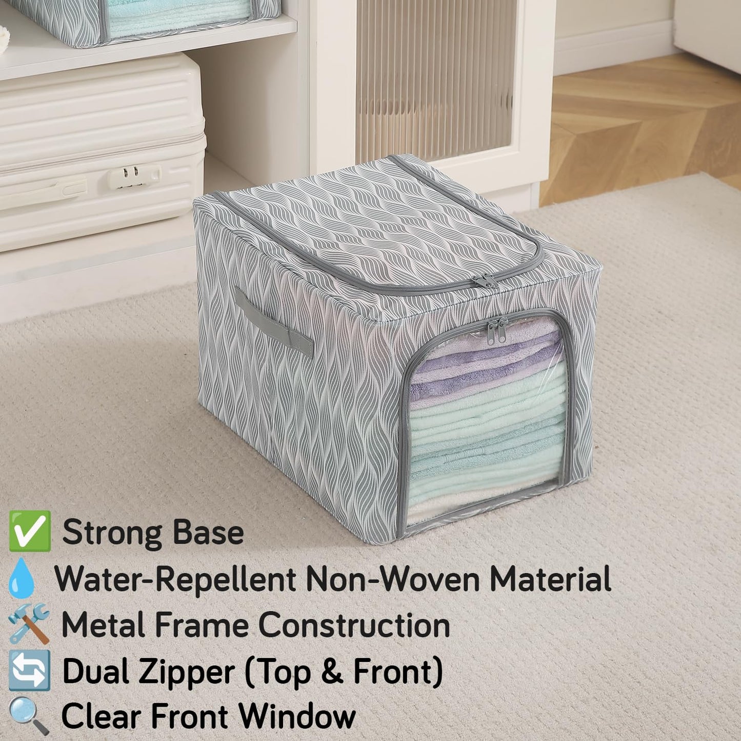 Sturdy, Stackable and Moisture Resistant Non-Woven Cloth Organiser for Storage, Grey Leaves