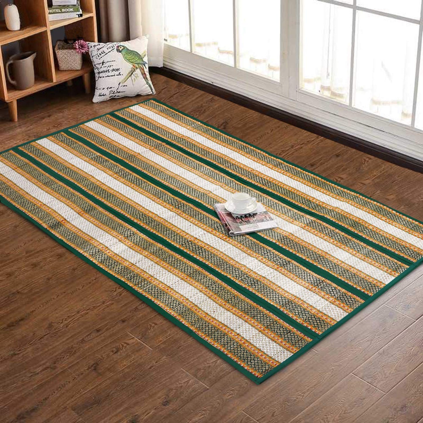 Natural Handmade Madurkathi Large Chatai Mats for Home, Green