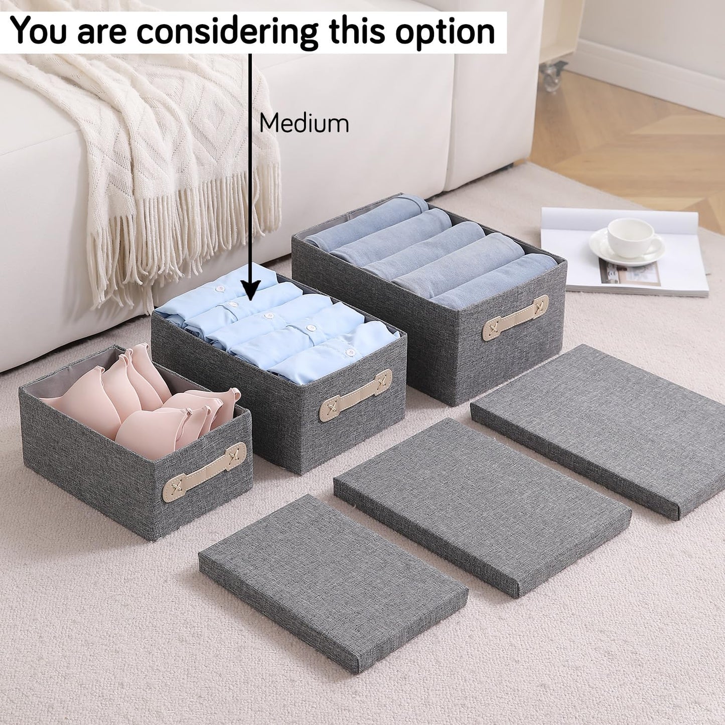 Organisers Storage Box with Lid, Grey, Pack of 1/2