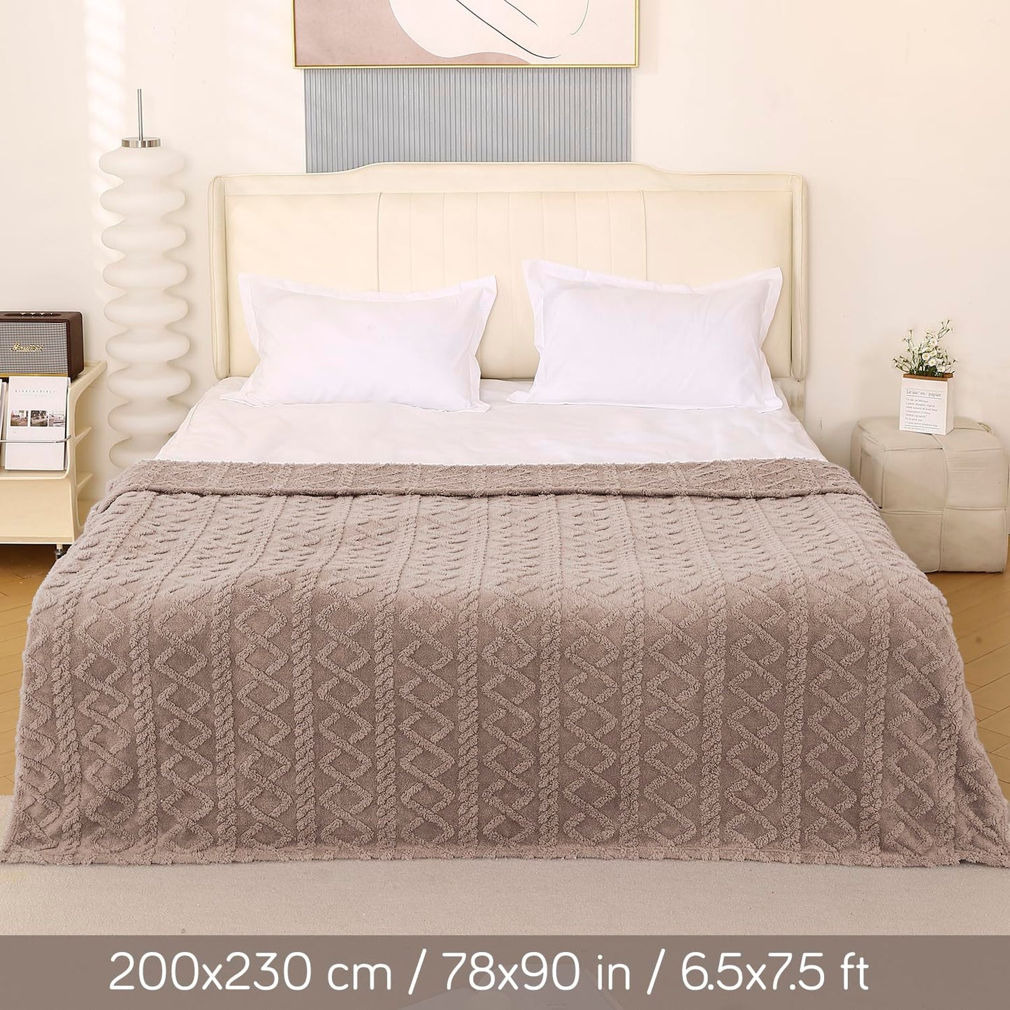 220 GSM Flannel AC Throw Blanket Double Bed Queen, 200x230 cm / 6.5x7.5 feet, Latte Brown