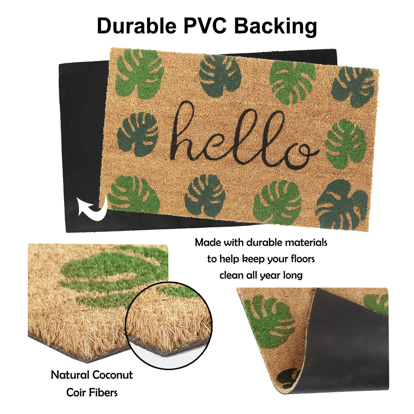 Coir Entrance Door Mat with Anti-Slip PVC Backing