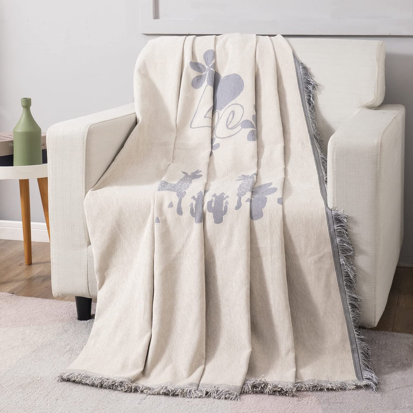 Off-White Nature, Soft and Pet Friendly Chenille Sofa Throw Cover