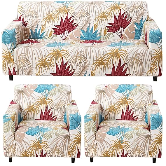 Cane Beige Ferns Printed Elastic Sofa Cover