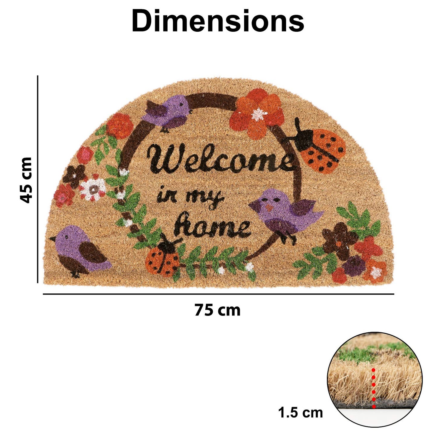 Large 45x75cm Coir Door Mats for Entrance Big Size Welcome Mat, Purple