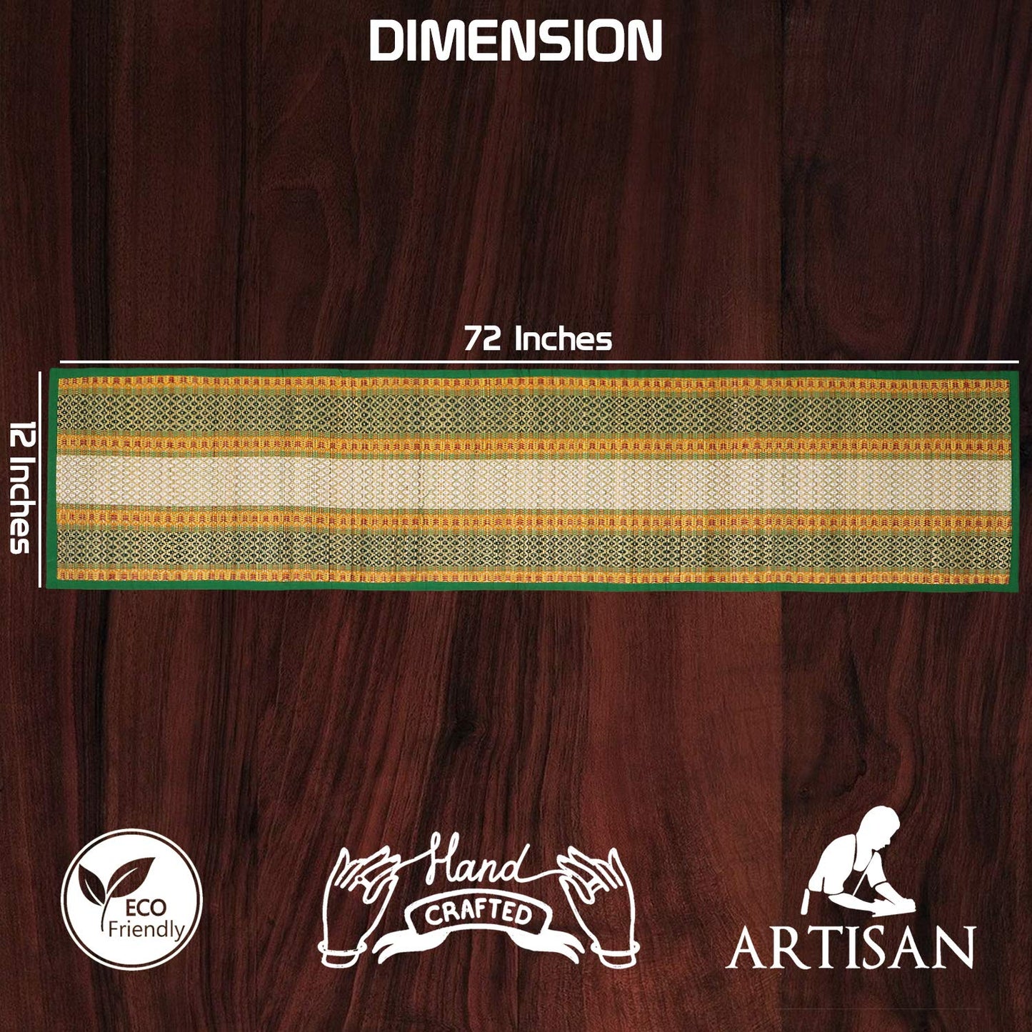 Natural Handmade Madurkathi Table Runner for Dining Table, Centre Table, Coffee Table, Teapoy, Green