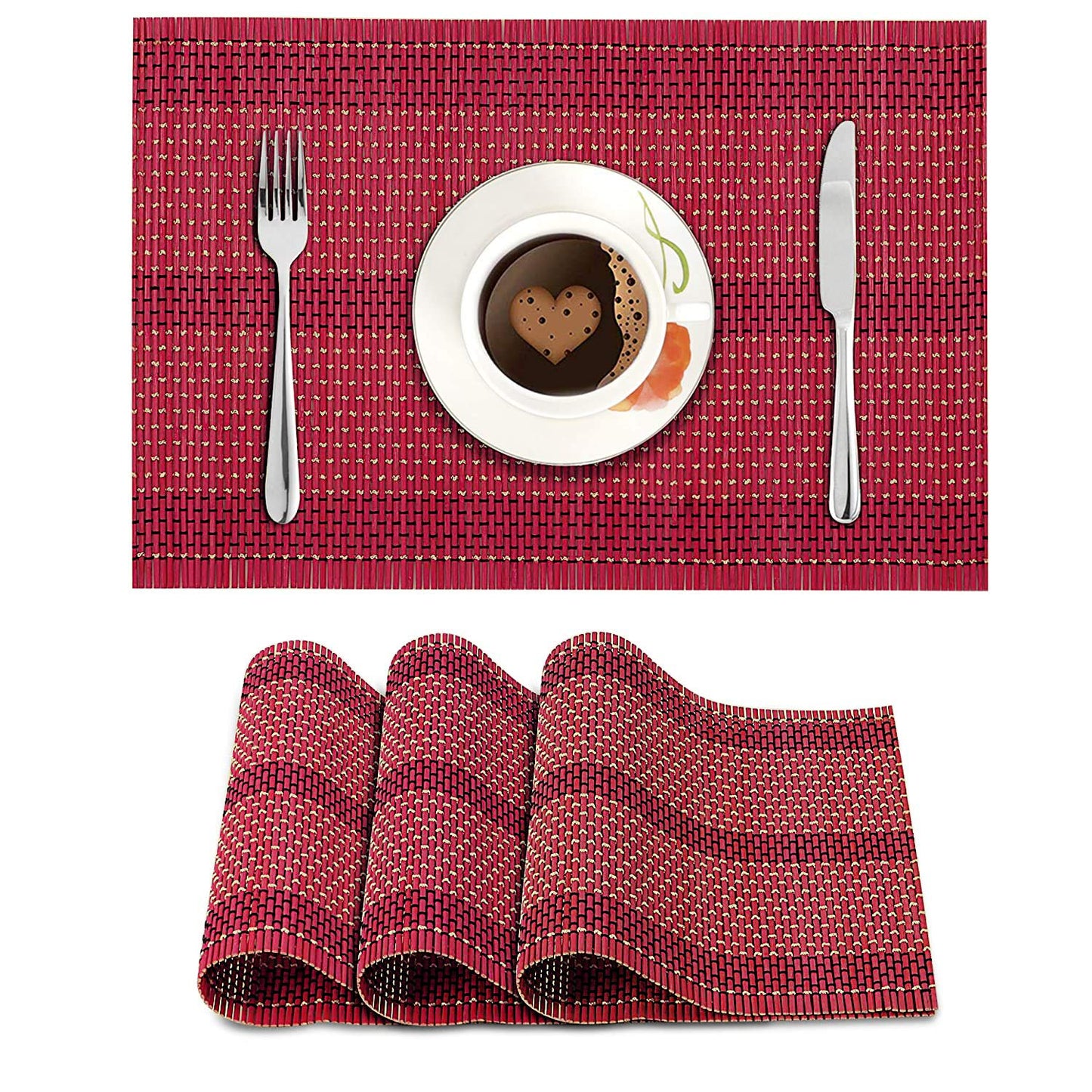 Heat Resistant Placemats Set of 4 Dining Table Mats, 45x30 cm,Raspberry Red