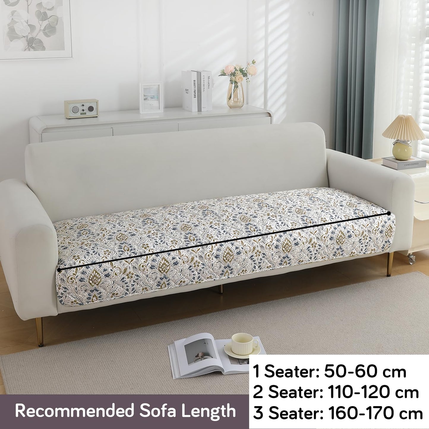 Quilted 1/2/3 Seater Waterproof and Anti-Slip Sofa Cover Mat, Damask White