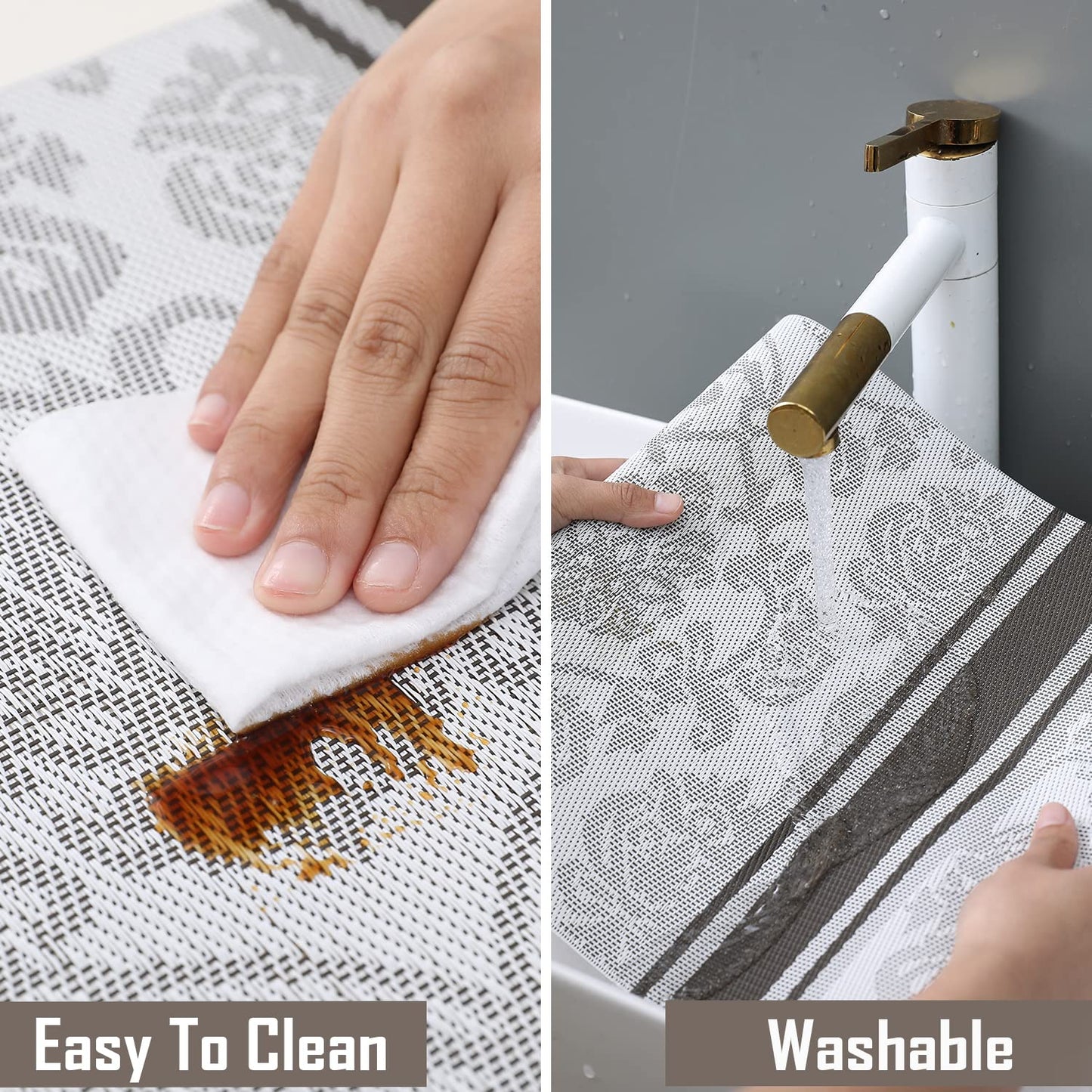 PVC Table Runner Dinner and Coffee Table, 30x135 cm, Damask Grey